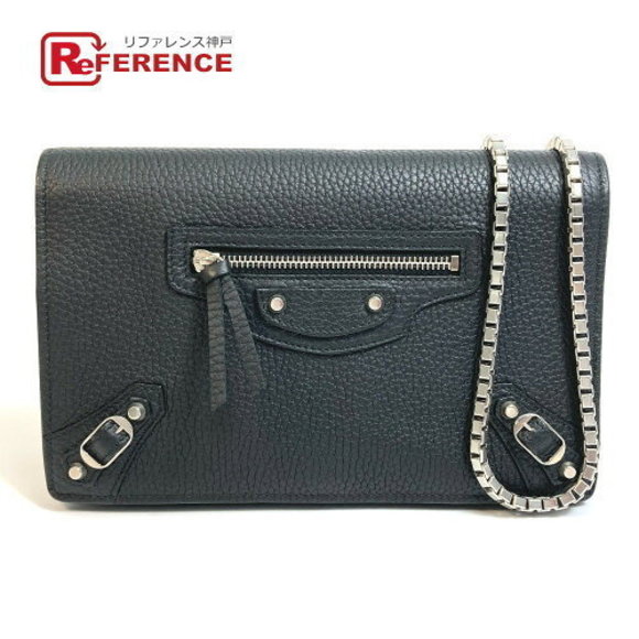 Balenciaga Chain Wallet Shoulder Bag Leather Black - Picture 1 of 9